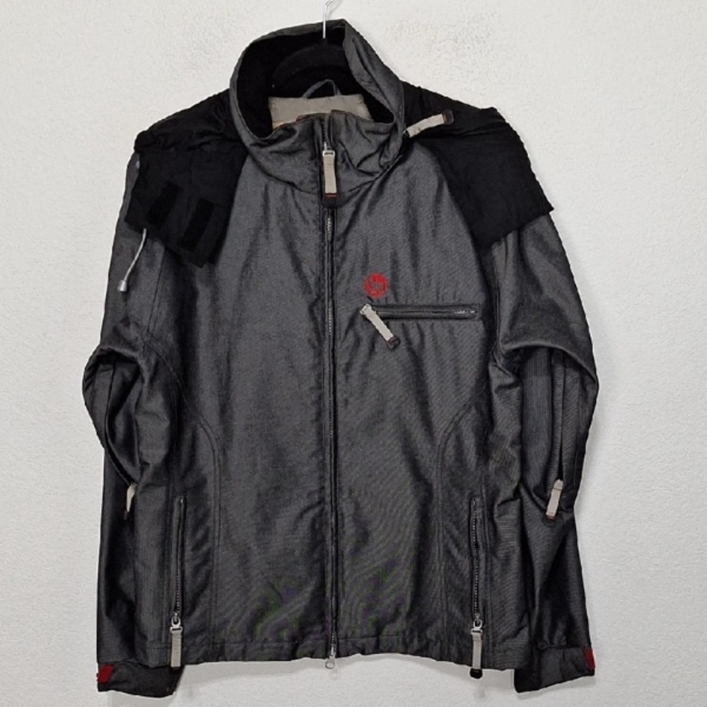 Marker Gray Full Zip Pockets Gorpcore Hiking Hooded Performance Jacket Size 6